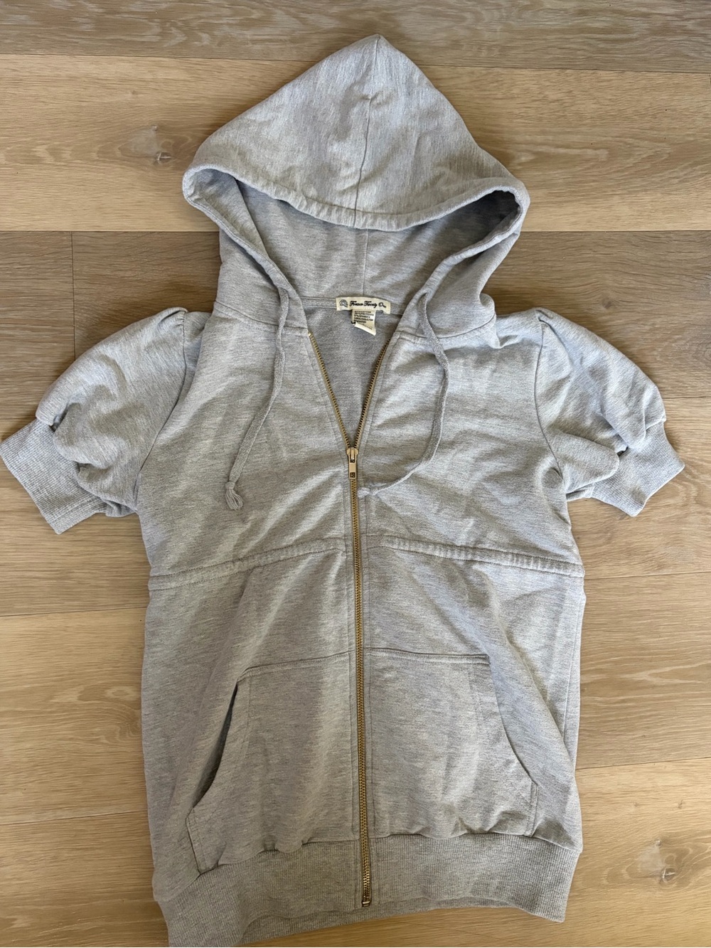 Forever 21 Light Gray Short-Sleeve Zip Hoodie